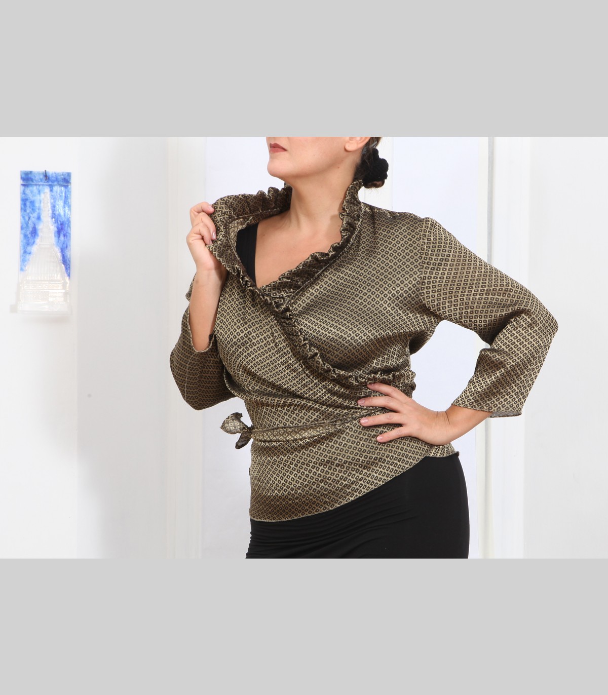 791 Camicia incrociata chiffon di seta broccato