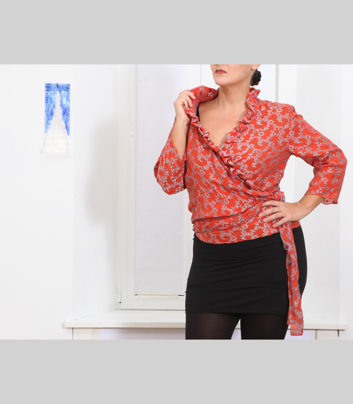 792 Camicia incrociata chiffon di seta broccato