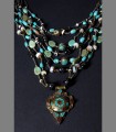 908 - Venduta - Antica collana tibetana, giada, turchese, corniola, corallo, bronzo, 19th secolo, Tibet