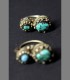 925 - Antique pair of Tibetan rings, silver and turquoise