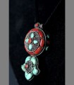 993 - Antique Tibetan Silver, Turquoise and coral Pendant - Gau