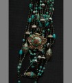 1076 - Antica collana tibetana, giada, turchese, corniola, bronzo, 19th secolo, Tibet