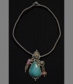 1083 - Antico pendente ''Dea Madre'', argento, turchese, corallo, Kam, 20th secolo, Tibet