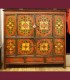 1192 - Antico mobile tibetano, laccato rosso, cm L130 x A124 x P52