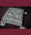 159 - Cuscino quadrato a fantasia, con nappe, seta, broccato